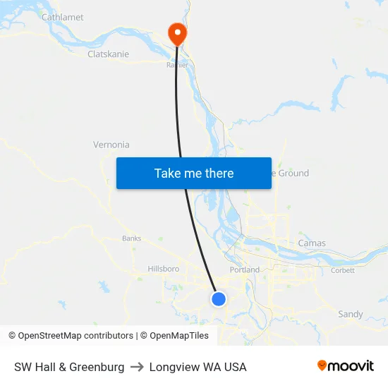 SW Hall & Greenburg to Longview WA USA map