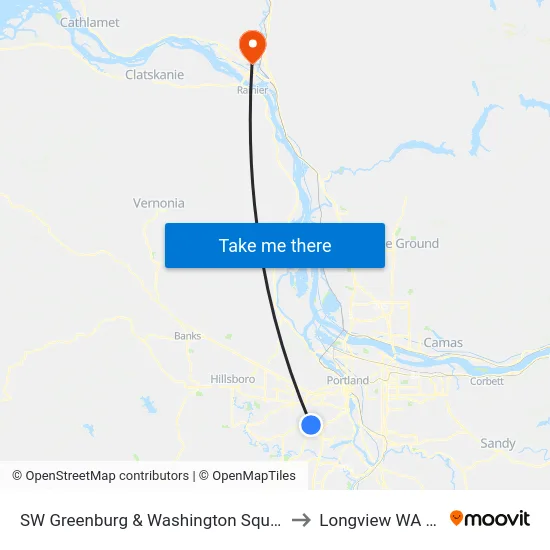 SW Greenburg & Washington Square Rd to Longview WA USA map