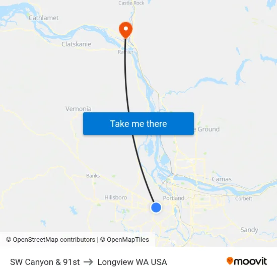 SW Canyon & 91st to Longview WA USA map