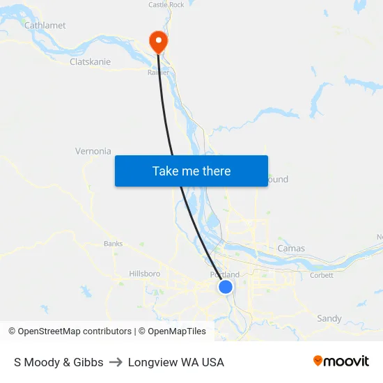 S Moody & Gibbs to Longview WA USA map