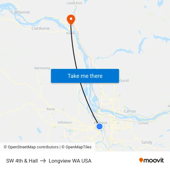 SW 4th & Hall to Longview WA USA map