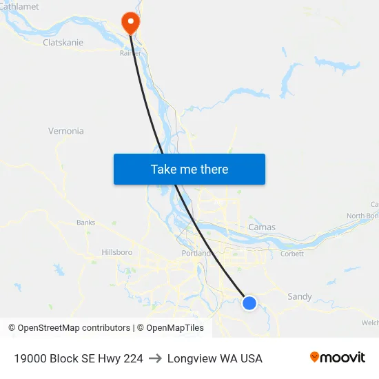 19000 Block SE Hwy 224 to Longview WA USA map