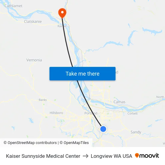 Kaiser Sunnyside Medical Center to Longview WA USA map