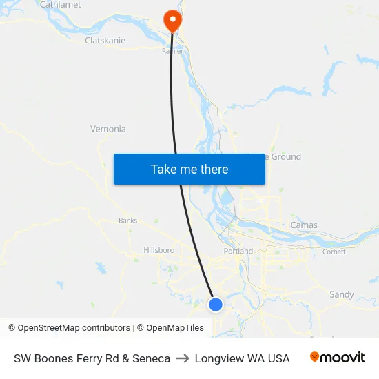 SW Boones Ferry Rd & Seneca to Longview WA USA map