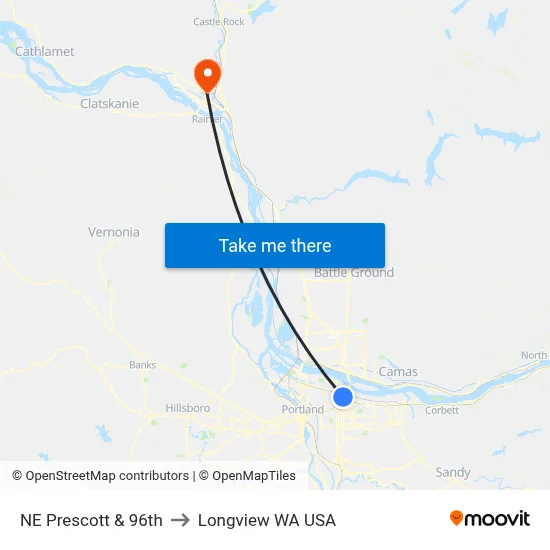 NE Prescott & 96th to Longview WA USA map