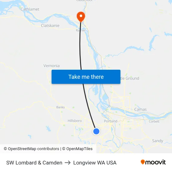 SW Lombard & Camden to Longview WA USA map