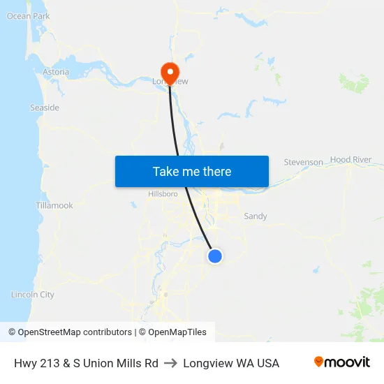 Hwy 213 & S Union Mills Rd to Longview WA USA map