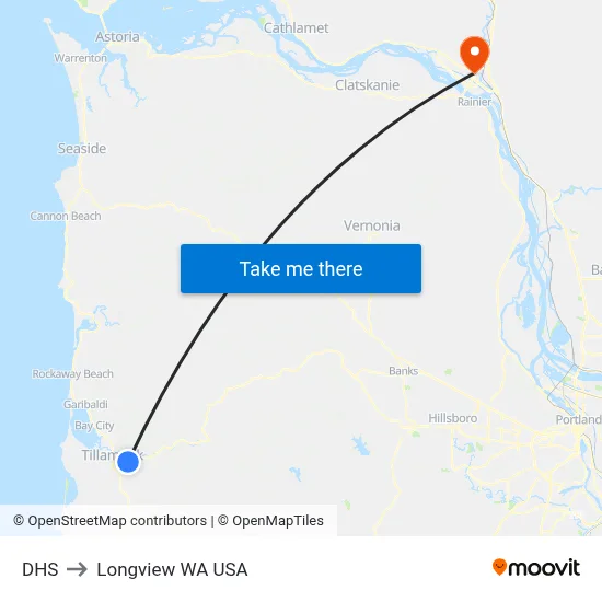 DHS to Longview WA USA map