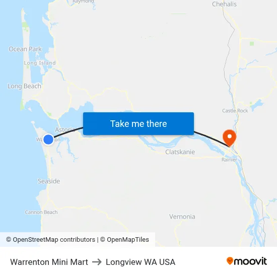 Warrenton Mini Mart to Longview WA USA map