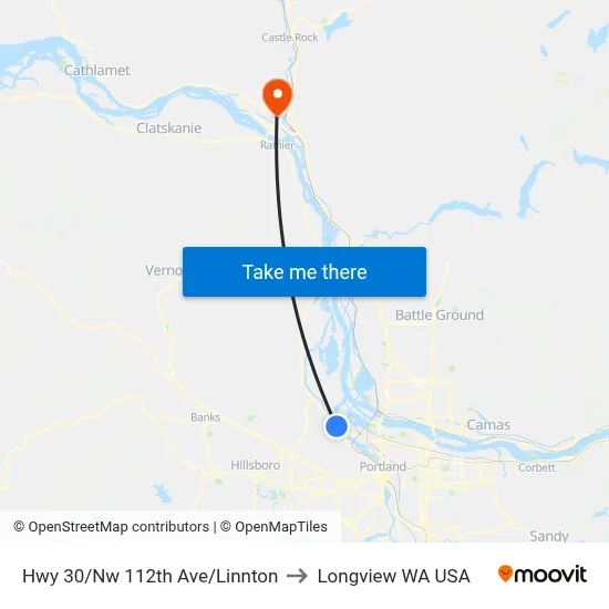 Hwy 30/Nw 112th Ave/Linnton to Longview WA USA map