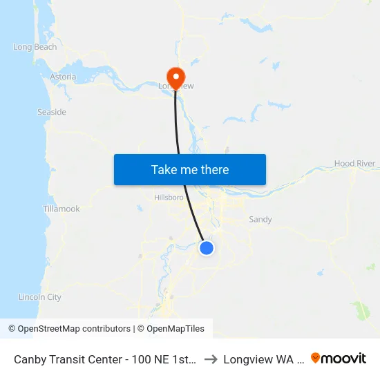 Canby Transit Center - 100 NE 1st Avenue to Longview WA USA map