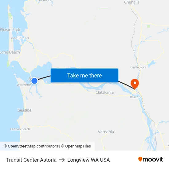 Transit Center Astoria to Longview WA USA map