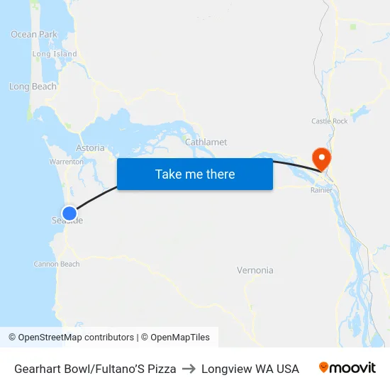 Gearhart Bowl/Fultano’S Pizza to Longview WA USA map