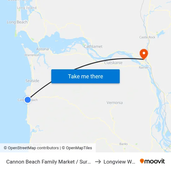 Cannon Beach Family Market / Surfside Resort to Longview WA USA map