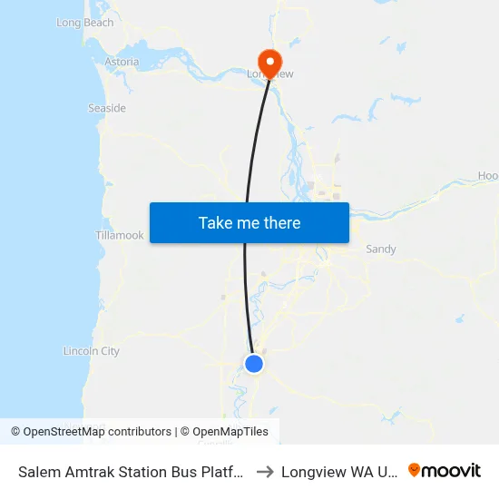 Salem Amtrak Station Bus Platform to Longview WA USA map