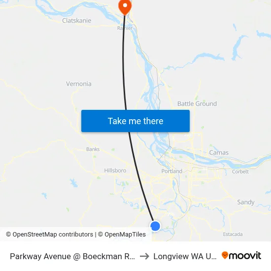 Parkway Avenue @ Boeckman Road to Longview WA USA map
