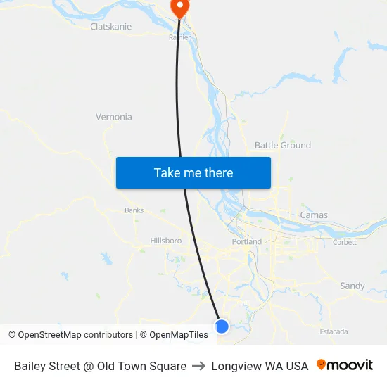 Bailey Street @ Old Town Square to Longview WA USA map