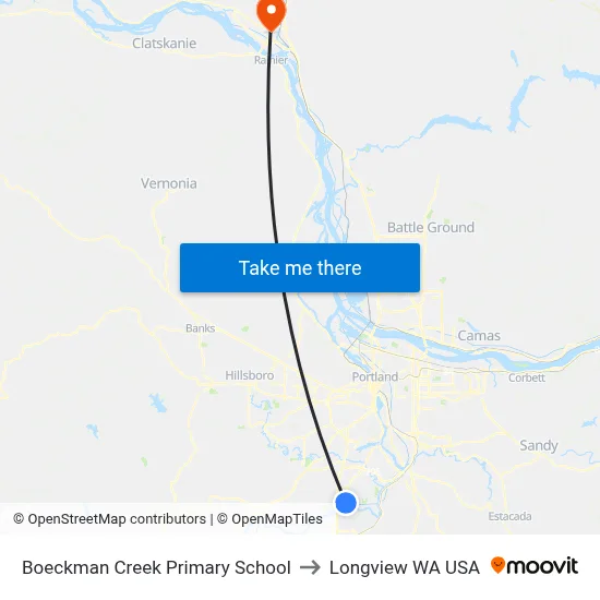 Boeckman Creek Primary School to Longview WA USA map
