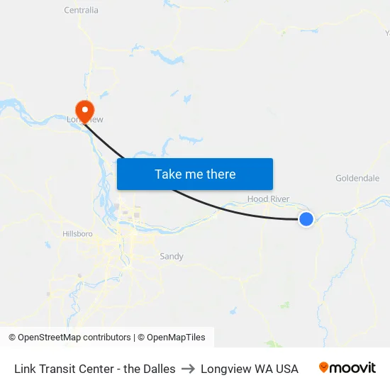 Link Transit Center - the Dalles to Longview WA USA map