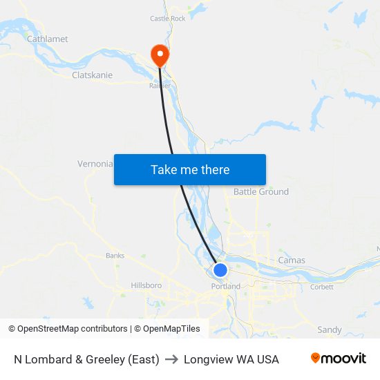 N Lombard & Greeley (East) to Longview WA USA map