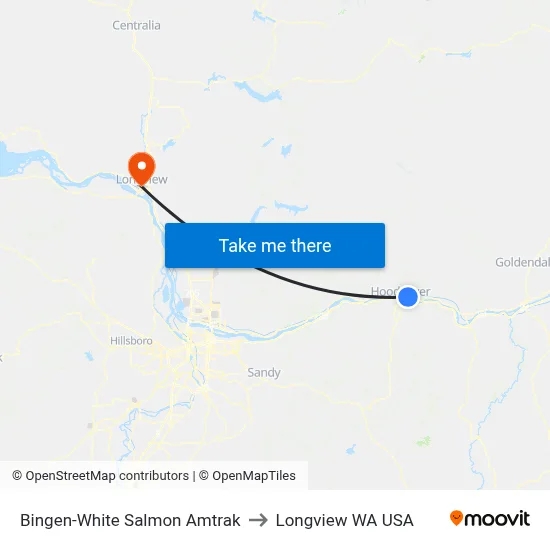 Bingen-White Salmon Amtrak to Longview WA USA map