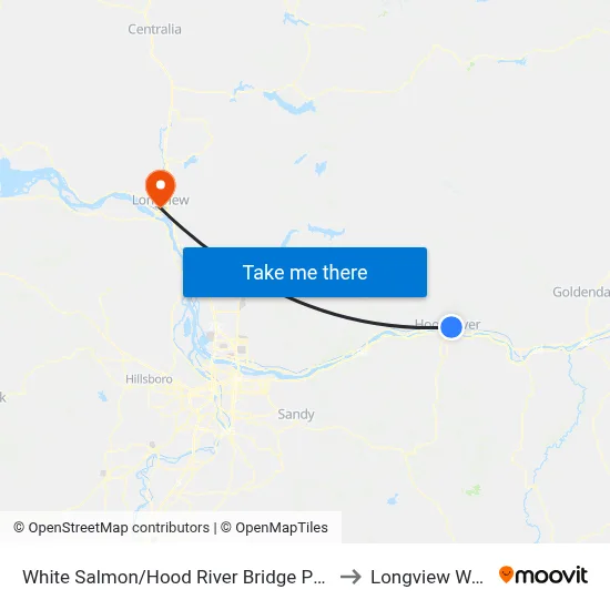 White Salmon/Hood River Bridge Park And Ride to Longview WA USA map