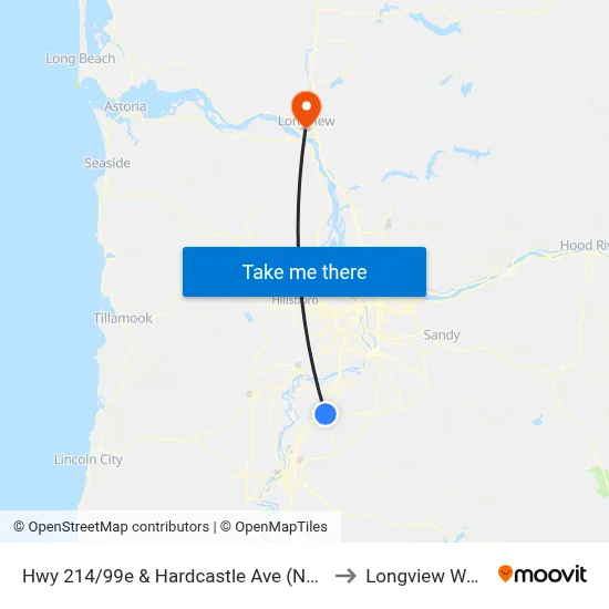 Hwy 214/99e & Hardcastle Ave (Northbound) to Longview WA USA map