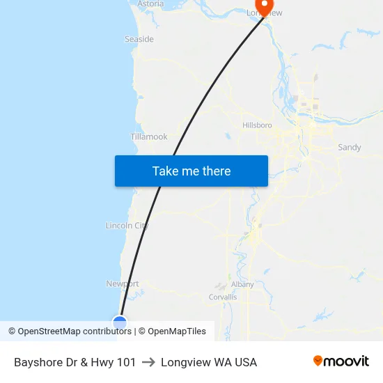 Bayshore Dr & Hwy 101 to Longview WA USA map