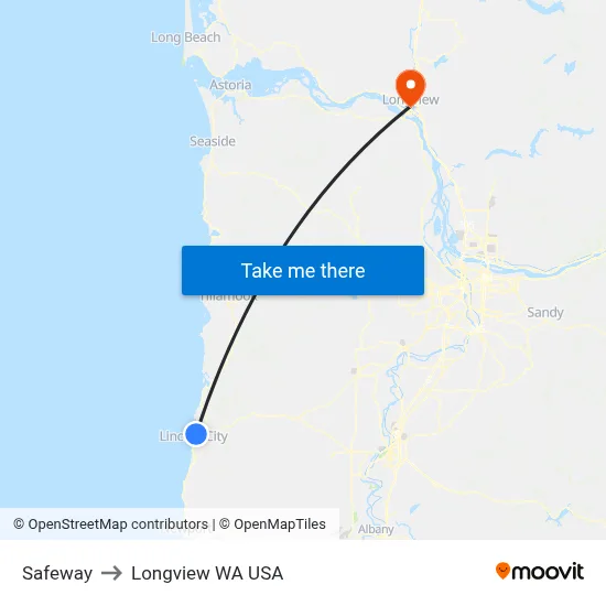 Safeway to Longview WA USA map