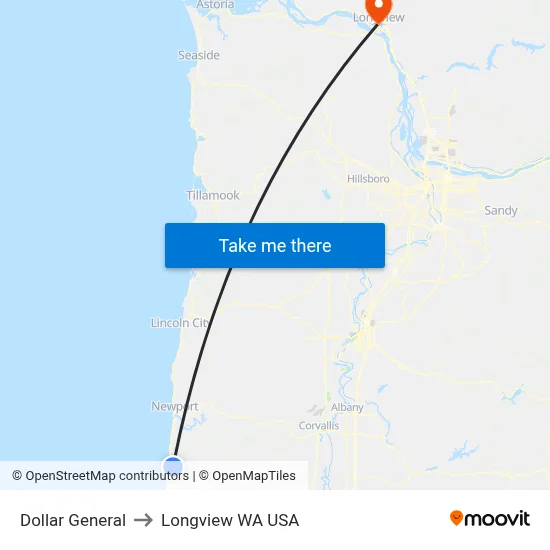 Dollar General to Longview WA USA map