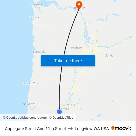 Applegate Street And 11th Street to Longview WA USA map