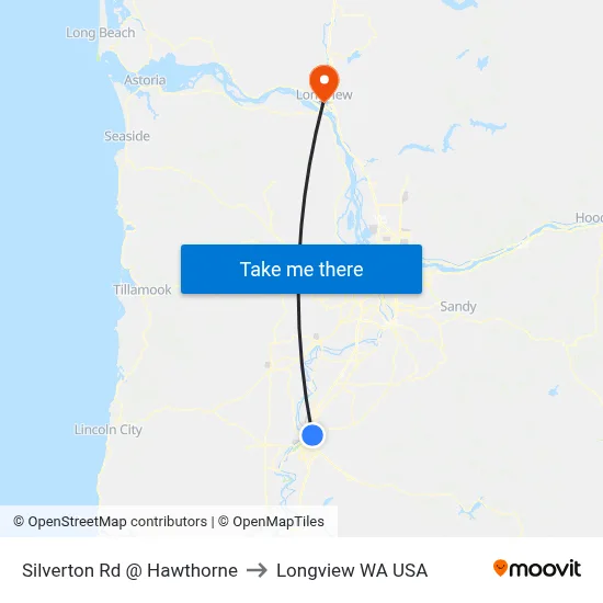 Silverton Rd @ Hawthorne to Longview WA USA map