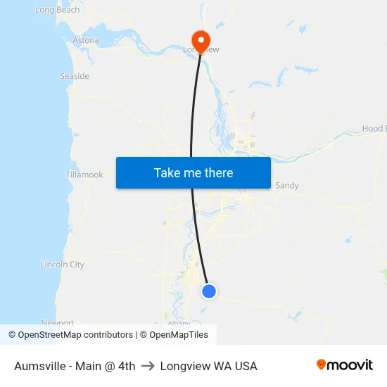 Aumsville - Main @ 4th to Longview WA USA map