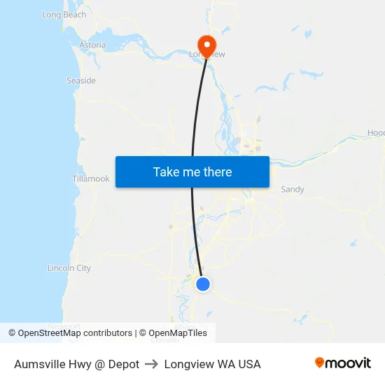Aumsville Hwy @ Depot to Longview WA USA map