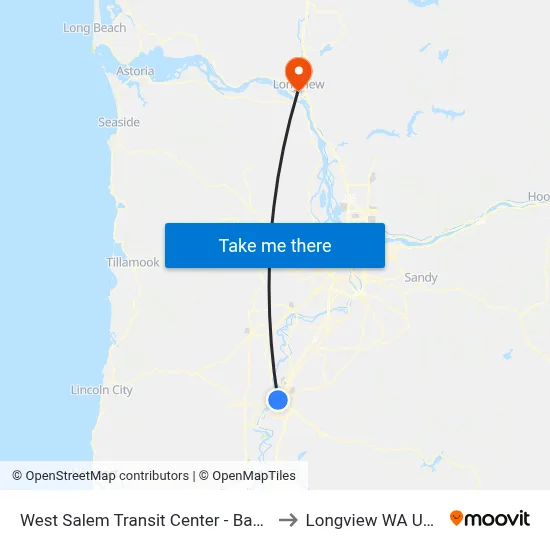 West Salem Transit Center - Bay F to Longview WA USA map