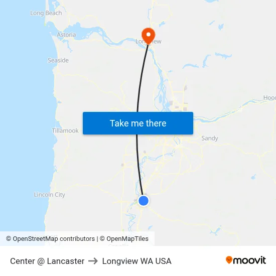 Center @ Lancaster to Longview WA USA map