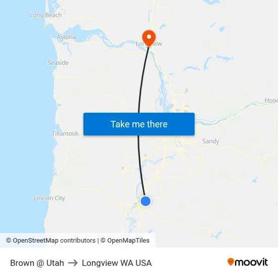 Brown @ Utah to Longview WA USA map