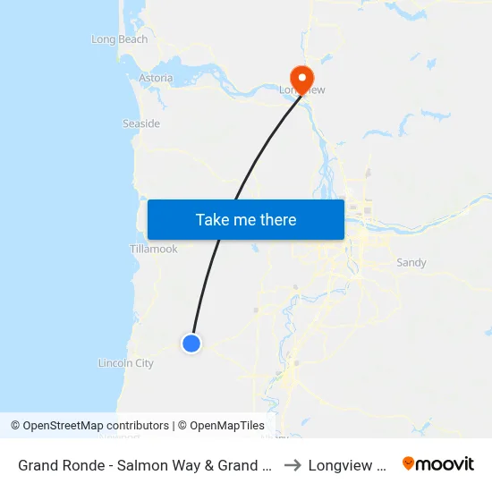 Grand Ronde - Salmon Way & Grand Ronde - Comm Ctr to Longview WA USA map