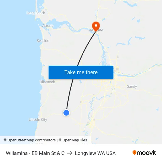 Willamina - EB Main St & C to Longview WA USA map