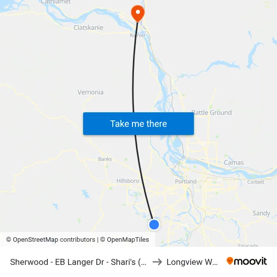 Sherwood - EB Langer Dr - Shari's (Tm 12849) to Longview WA USA map