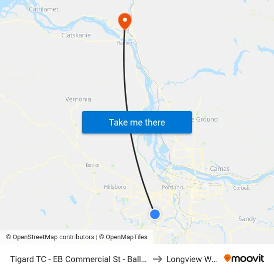 Tigard TC - EB Commercial St - Ballroom Studio to Longview WA USA map