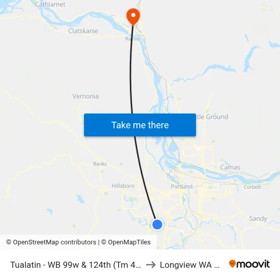 Tualatin - WB 99w & 124th (Tm 4316) to Longview WA USA map