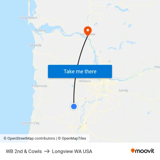 WB 2nd & Cowls to Longview WA USA map