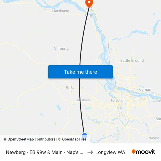 Newberg - EB 99w & Main - Nap's Thriftway to Longview WA USA map