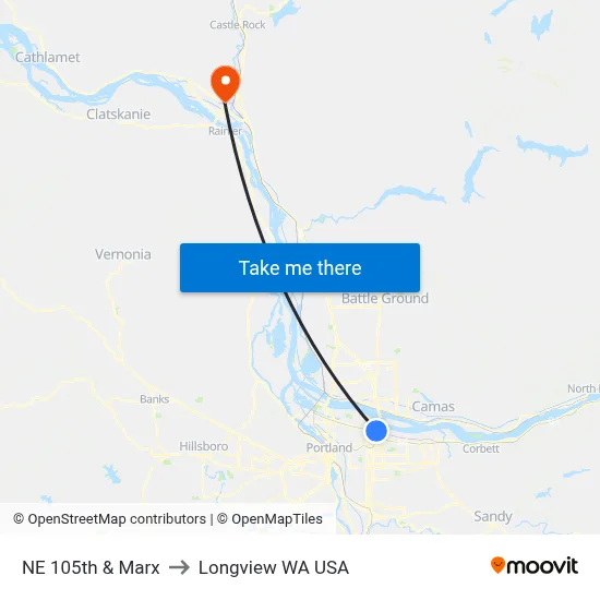 NE 105th & Marx to Longview WA USA map