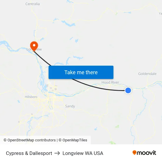Cypress & Dallesport to Longview WA USA map