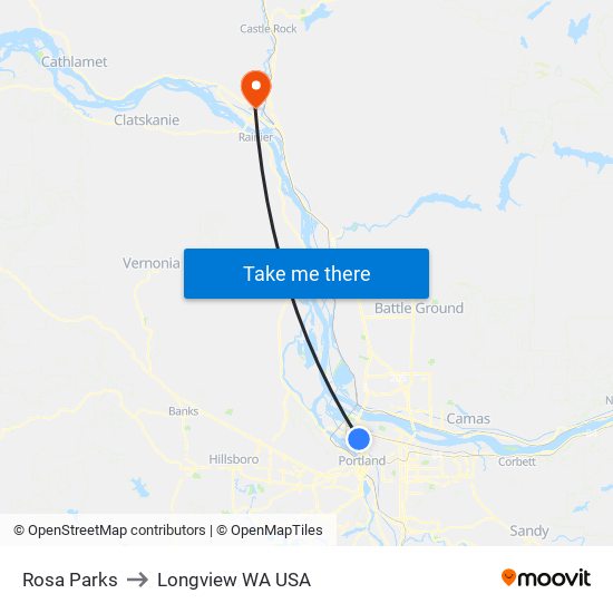 Rosa Parks to Longview WA USA map