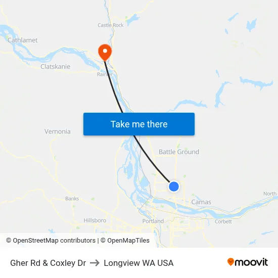 Gher Rd & Coxley Dr to Longview WA USA map