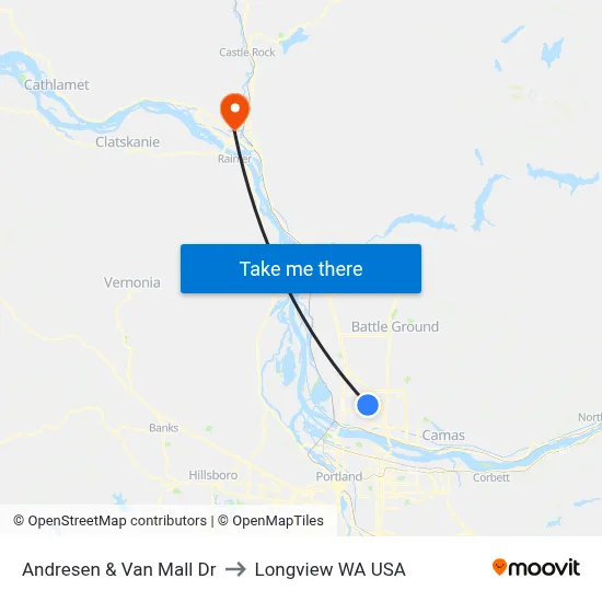 Andresen & Van Mall Dr to Longview WA USA map