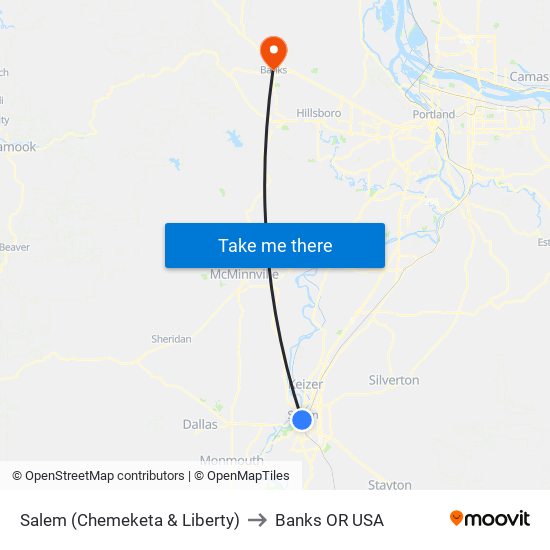 Salem (Chemeketa & Liberty) to Banks OR USA map